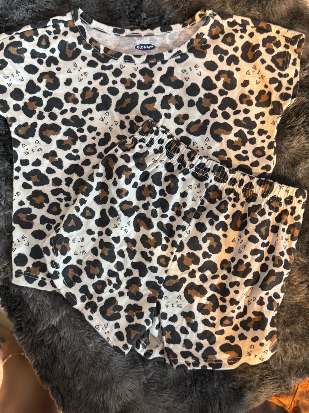 Leopard Print Kids Pajama Set - Brown/Black